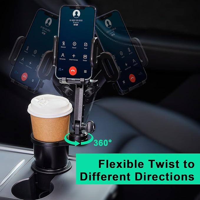 THIS HILL 2-in-1 Cup Holder and Cell Phone Holder - with 360° Rotating Stand and Adjustable Base for All iPhone Models and Sm