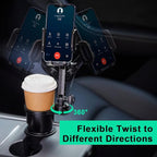 THIS HILL 2-in-1 Cup Holder and Cell Phone Holder - with 360° Rotating Stand and Adjustable Base for All iPhone Models and Sm