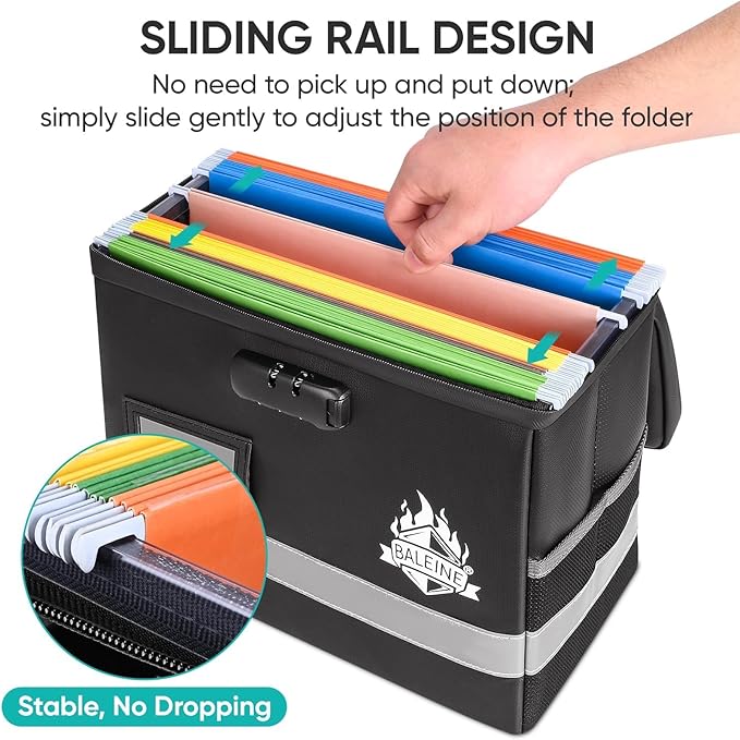 BALEINE Fireproof Document Box with Lock, Portable Fireproof Document Bag Waterproof Fire Proof File Boxes for Documents, Fil