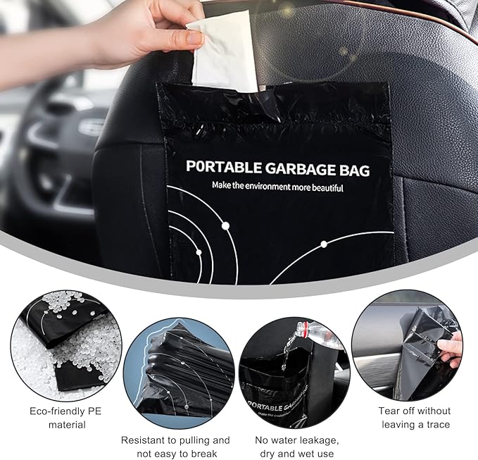 Disposable Trash Bags for Cars, Vomit Bags Pack of 40, Portable Drawstring, Paste Dual-Use Self Adhesive Cleaning Bags, Easy Stick on and Hanging, for Cars Kitchens Bedrooms Travel Office (Black)
