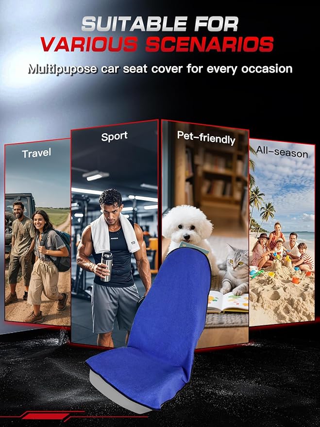 2-Pack 550g Waterproof Car Seat Cover Towel - Universal Anti-Slip Sweat Protection for Front Bucket Seats - Machine Washable 