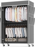 Homdox Garment Rack with Cover, Heavy Duty Clothing Rack for Hanging Clothes, Portable Closet Wardrobe, Double Rods Garment R