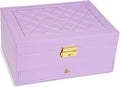 2-Layer Jewelry Box for Women Girls, Jewelry Organizers and Storage with Removable Jewelry Tray, Vintage Quilted Top Lockable