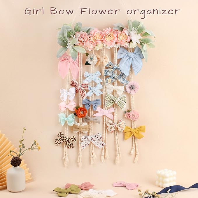 POVETIRE Bow Holder for Girls Hair Bows, Clips Hanging Organizer Baby Headband Storage Hair Accessory Display for Wall Room B