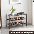 Shoe Rack, 3-Tier Bamboo Stackable Shoe Shelf Storage Organizer, Shoe Stand for Closet, Entryway and Hallway
