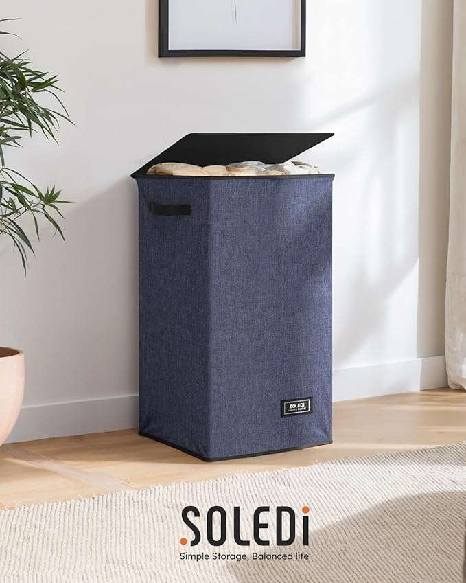 SOLEDI Laundry Hamper with Lid 90L Large & Tall Collapsible Laundry Basket, Clothes Hamper with Bag Removable Easy to Carry, 