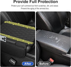 NBTEPEM Bling Car Center Console Cover, Leather Car Arm Rest Cover Cushion with 2 Storage Bags, Universal Auto Armrest Protector Storage Box, Bling Accessories Interior for Most Vehicles (Yellow)
