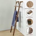 Taozun 67-Inch Wooden Blanket Ladder with Shelf for Living Room - 5-Tier Farmhouse Towels and Quilt Rack Decor - Leaning Wall