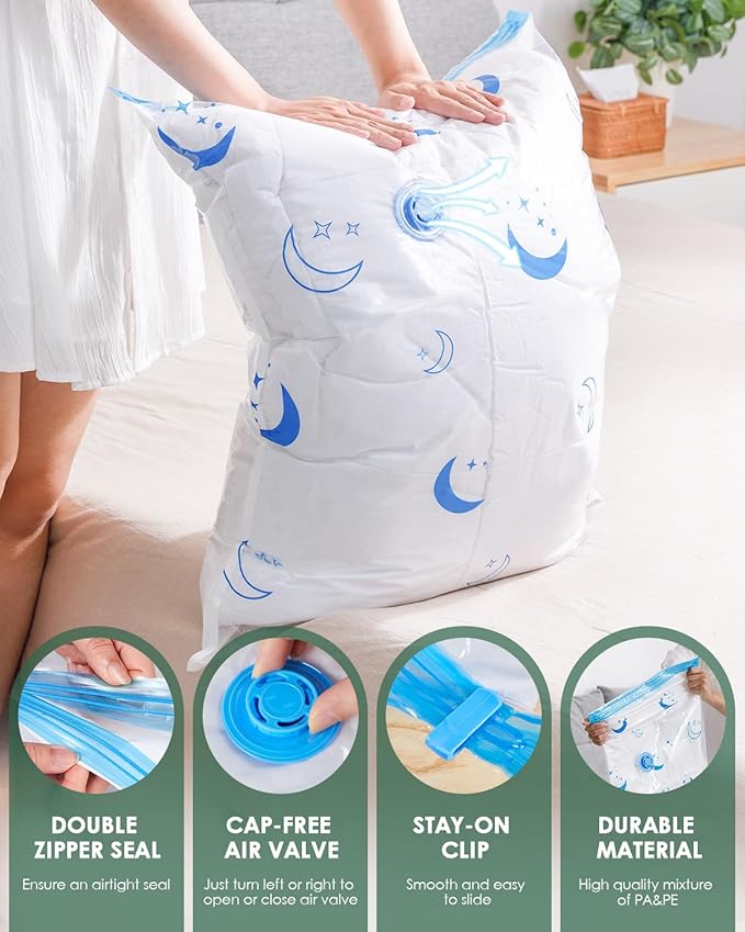 Vacuum Storage Bags with Electric Pump, 12 Pack Vacuum Sealed Bag with 1500mAh Rechargeable Battery for Clothes, Blanket, Duv