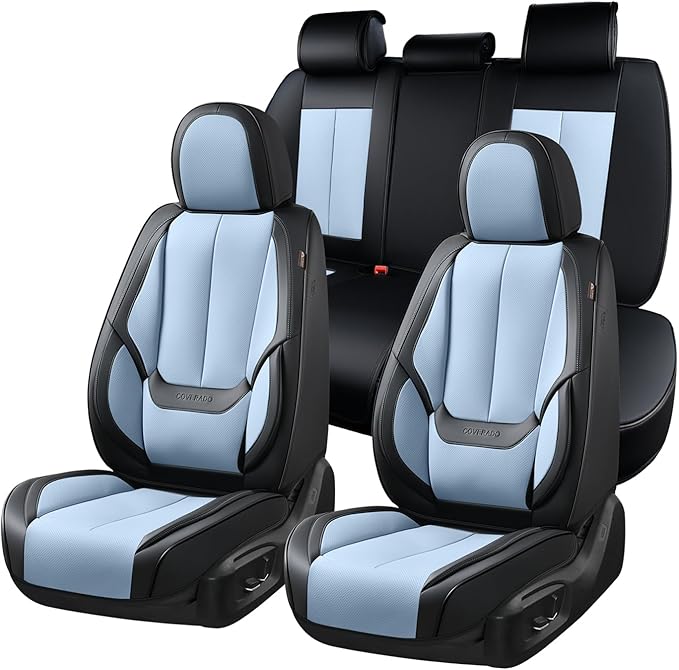 Coverado Seat Covers, Car Seat Covers Full Set, Leather Seat Covers for Cars, Car Seat Protector, Black Car Seat Covers Front