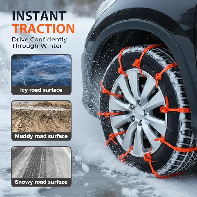 2026 New Universal Anti-Skid Snow Tire Chains, Emergency Traction Cables for Cars SUVs Trucks, Reusable Winter Safety Chains 