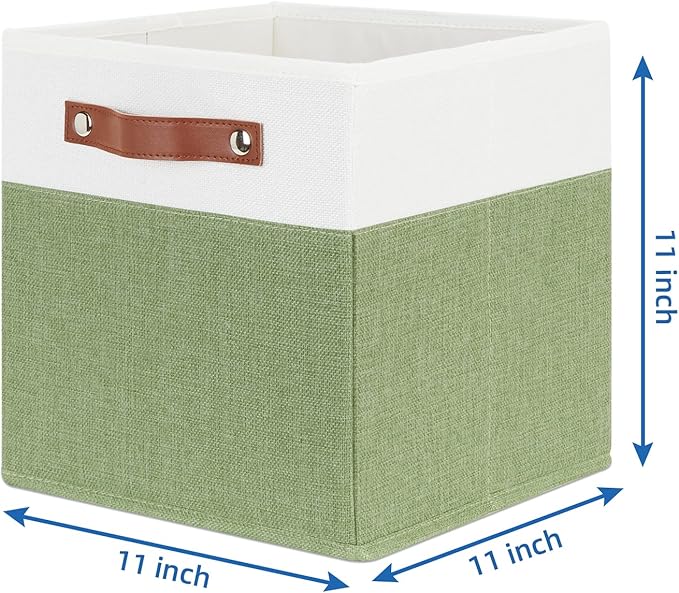 Temary Fabric Storage Bin 11x11 Cube Storage Bins for Home, 4 Pack Fabric Organizer Bins Cube Organizer Bins with Leather Han