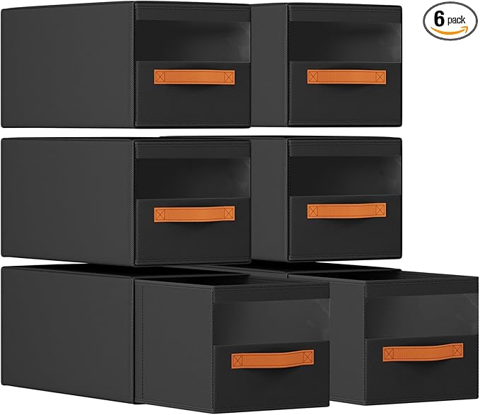 DIMJ Closet Organizers and Storage - Fabric Bins with Drawers for Closet Foldable Clothes Organizers with Clear Window, Stack