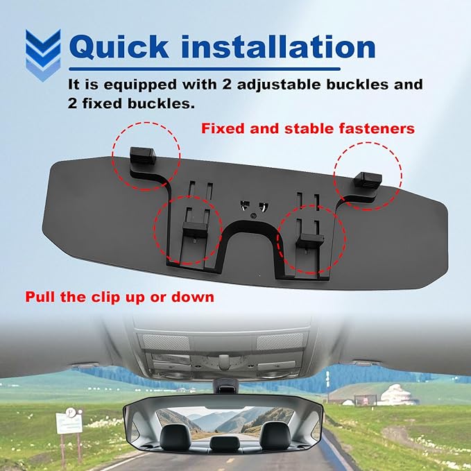 12''x3.5'' Large Rear View Mirror, Clip-on Large Wide Angle Panoramic Convex Rearview Mirrors, Anti Glare HD Clear Tint Interior Panoramic Wide Angle Rear View Mirror for Car SUV Trucks