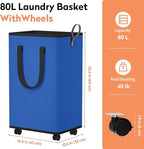SpaceTrove Laundry Basket with Wheels, Collapsible Laundry Baskets, Laundry Hamper with Handles Detachable Wheels, Rolling La
