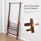 Jotsport Bamboo Clothing Rack Foldable Clothes Hanging Stand with 2 Tier Storage Shelf for Laundry, Guest Room, Apartment, En