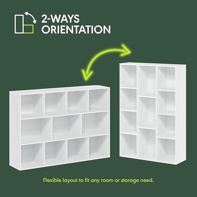 Furinno LUDER Book Shelf, 11-Cube Bookshelf, Reversible Bookcase, 9.4 x 29.1 x 41.7, Easy Assembly, for Living Room, Bedroom,