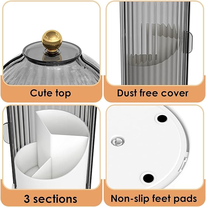 Makeup Organizer Vanity 360 Rotating Makeup Brush Holder Organizer with Lid Clear Makeup Brushes Organizer for Vanity Desktop