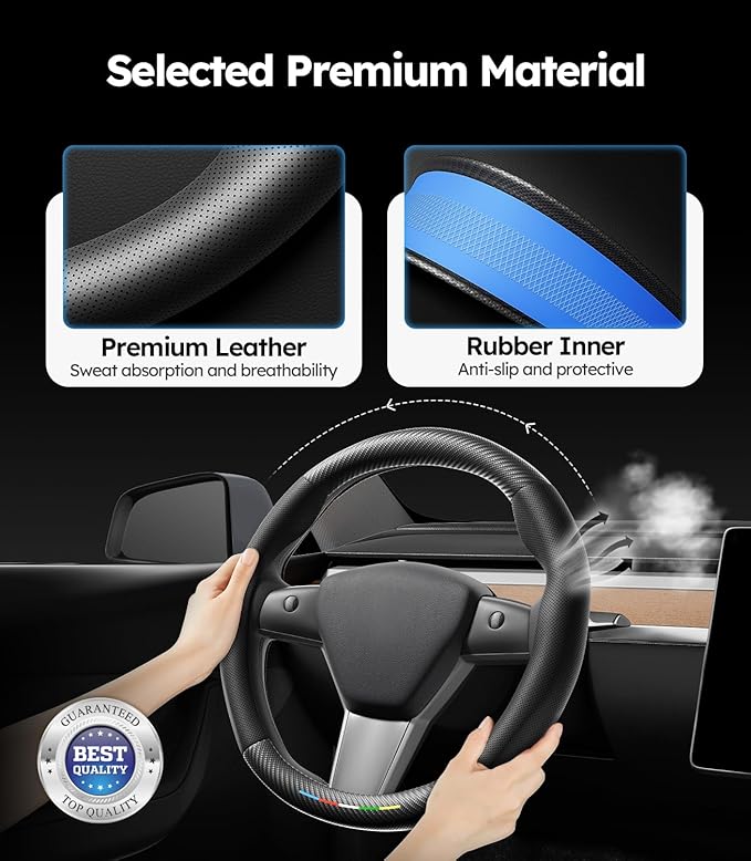 Wigoo Car Steering Wheel Cover Compatible with GMC [Ergonomic Design, Ultra Breathable] Black Leather Wheel Cover for Better Control, Car Accessory for Women and Men, 14.5''-15''