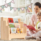 Kids Bookshelf Storage 3-Tier, Book Case for Kids Rooms, Scalloped Wooden Montessori Bookcase for Toddlers & Baby, Small Nurs