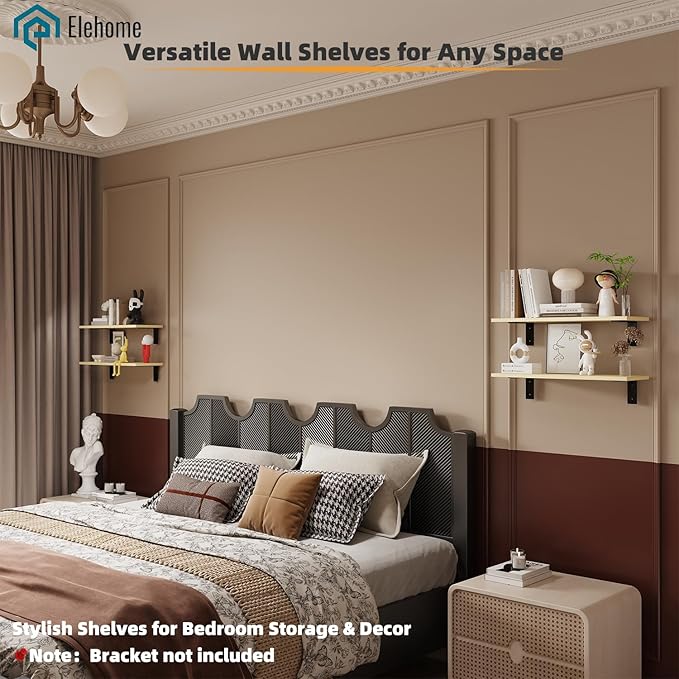 Floating Shelf Board for Wall 5/8" – No Brackets – 24" L x 12" W x 0.6" T Lite Oak Melamine Wood Floating Shelves for Bathroo