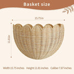 Scalloped Wicker Wall Basket - Rattan Hanging Storage Organizer, Decorative Basket for Nursery, Bathroom, Front Door, 16"×10"