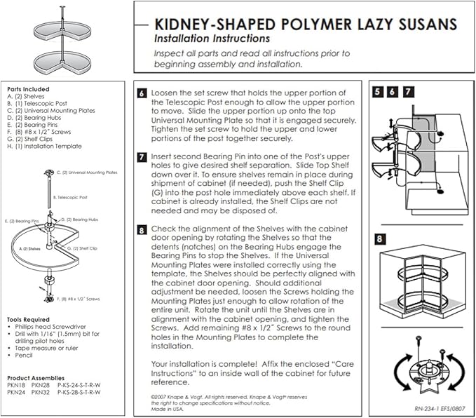 KV Lazy Susan Kidney Shaped 2 Polymer Shelves 24" (Set) White