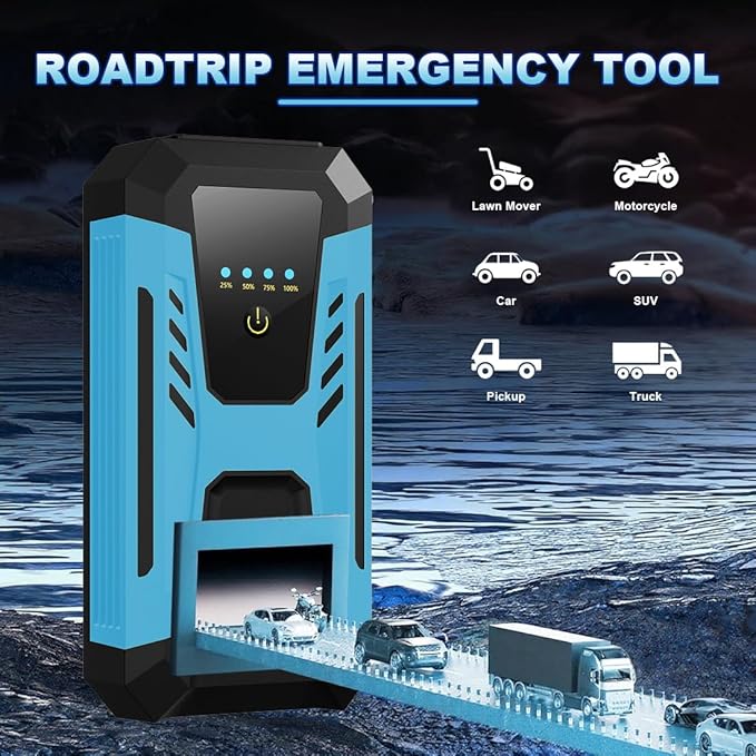 12v Jump Starter for 10.0L Gas/8.0L Diesel 6000A Peak Car Battery Jumper Starter Portable IP66 Waterproof Jump Box with