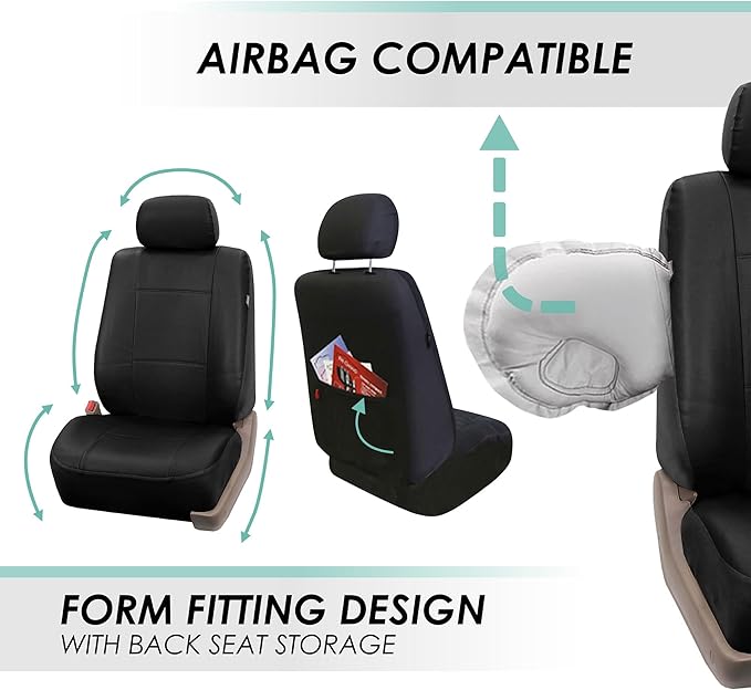 FH GRO Car Seat Covers PU Leather 3 Row 8 Seater Car Seat Covers, Airbag Compatible and Split Bench - Fit Most Car, Truck, SU