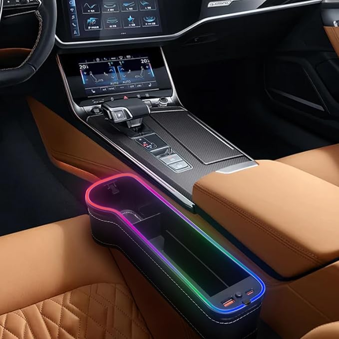 LED Car Seat Gap Filler Organizer Car Gap Filler with 10 Light Music Rhythm Modes USB and Type-C Charger Fit for iPhone Android (2 Pack)