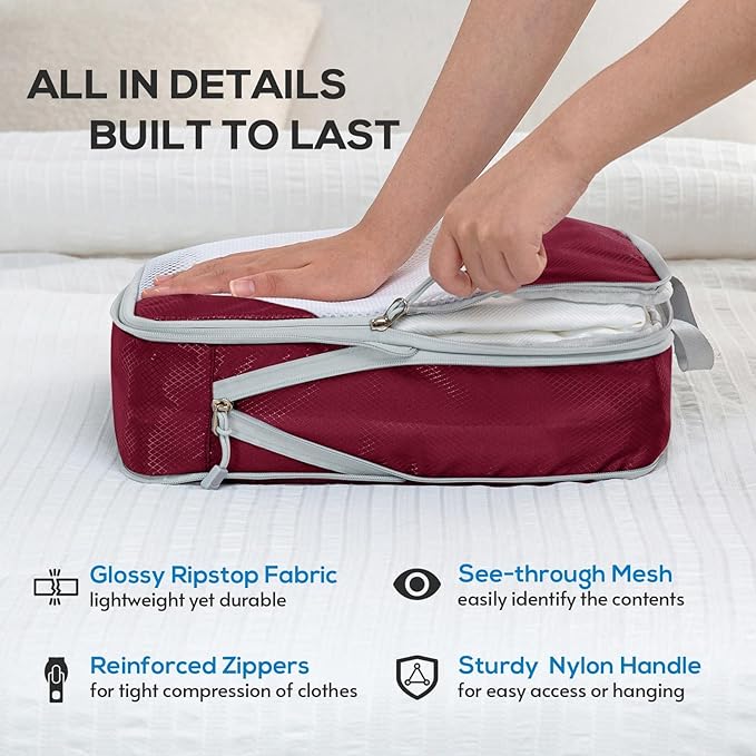 Compression Packing Cubes, 7 Set Packing Cubes for Travel Compression, Lightweight Compressible Package Organizer for Carry O