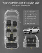 3W Floor Mats & Cargo Liner & Seatback Mats Fit with Jeep Grand Cherokee L 2021-2025 2026 (6-Seats w/o 2nd Row Center Armrest Only), All-Weather Full Set TPE Car Mats, Black