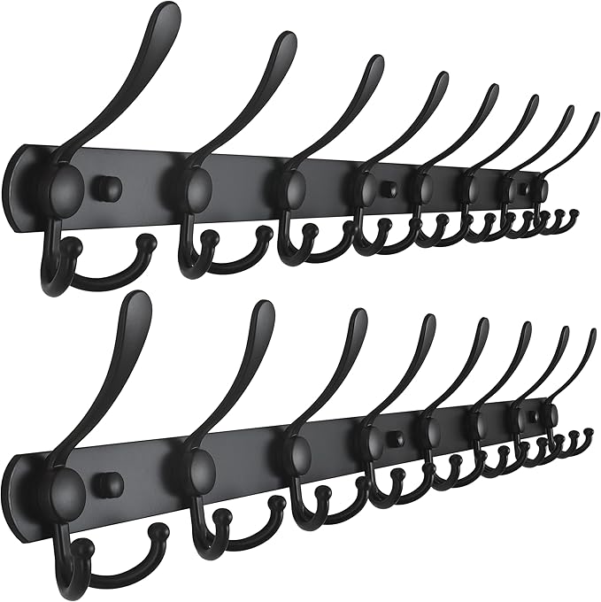 Dseap Coat Rack Wall Mount - 29.5” Long 8-Tri-Hooks Heavy Duty Coat Hanger Rail Wall Hooks for Hanging Coats Hats Clothing Cl