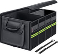 Coverado Car Trunk Organizer - 70L Nappa Leather Trunk Organizer for SUV with Lid, Multi Collapsible Car Storage Organizer Fold