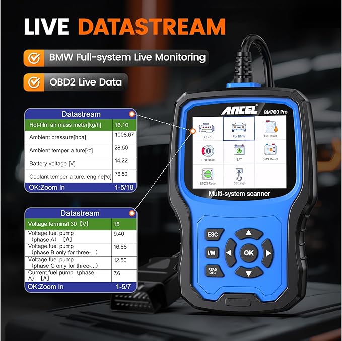 ANCEL BM700 PRO Fit for BMW Scanner - Battery Registration Tool, Code Reader for BMW/Mini/RR, Advanced OBD2 Scanner Auto V-I-N,
