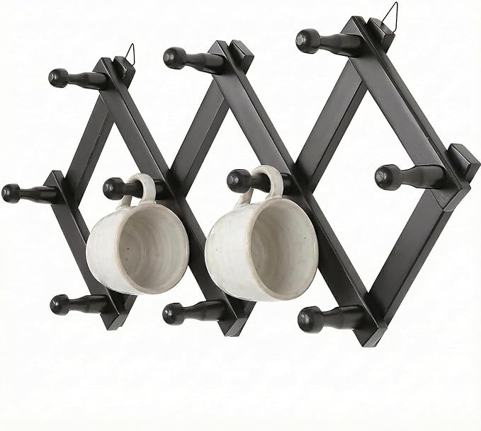 SCUNDA Expandable Hat Hanger for Wall,10 Wall Hooks Organizer for Hat, Coat, Cap, Mug - Space Saving Wall Mounted Hat Rack fo