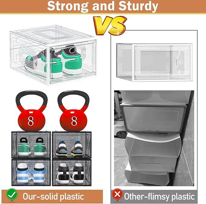 caktraie 6 Pack Thicken Shoe Organizer Stackable,Upgraded Sturdy Shoe Storage Box with Magnetic Door,Shoe Containers for Snea