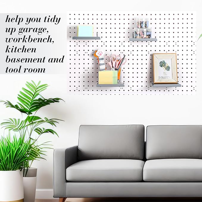 Beeveer 4 Pcs Pegboard Shelves Wall Organizer Brackets Pegboard Steel Tray Accessories Organizing Tools for Craft Garage Nurs