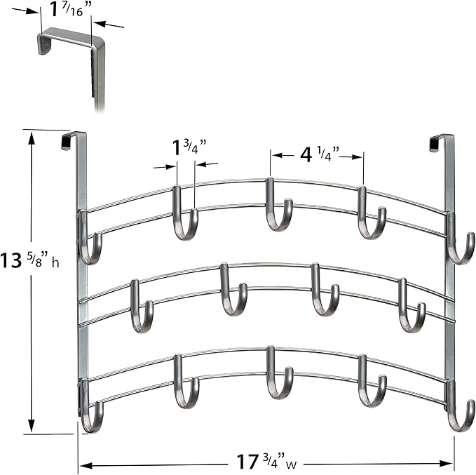 LYNK Professional® Home™ Over Door Hooks Rack - 14 Hook Over Door Hanger - Over Door Towel Rack - Hanging Towels or Clothes -