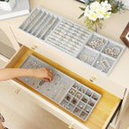 Fixwal Jewelry Organizers and Storage, 14in Stackable Jewelry Drawer Organizer, Set of 5 Jewelry Trays with Removable Divider