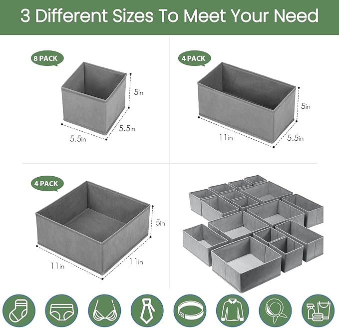 Criusia Drawer Organizer Clothes,16 Pack Underwear Drawer Organizers, Foldable Closet Organizers and Storage Dresser Drawer D