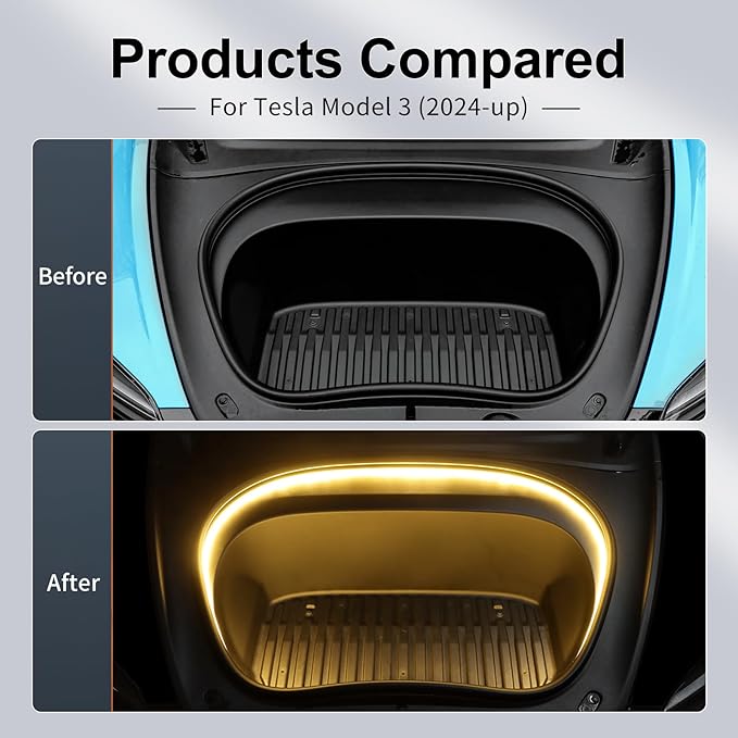 Frunk LED Light Strip for Tesla Model 3 2024 2025 2026 - Waterproof & Easy Installation Interior Lighting Bar with Flexible Silicone, Frunk Ambient Lighting Accessories (DC 15V, Warm White)