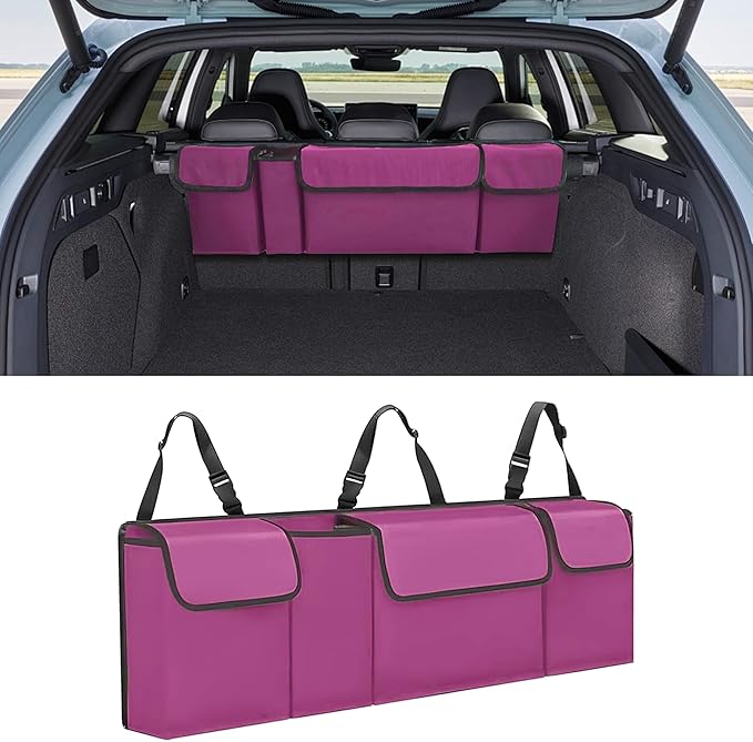 Car Trunk Organizer, Waterproof Collapsible Cargo Bag with 4 Pockets,Backseat Hanging Large Storage with Adjustable Straps, St