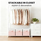 Large Closet Organizer Bins with Lids 8 Pack - Pink Storage Baskets for Shelves Nursery Bedroom Dorm RV - Stackable Decorativ