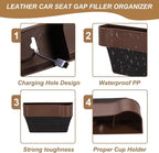 HARFINGTON Car Seat Gap Filler Organizer 10.6 x 7.1 x 2.8 Inch ABS+Leather Universal Car Organizer Storage Box Between Seat and Console (Right) with Cup Holders for Phone Keys, Wine Red