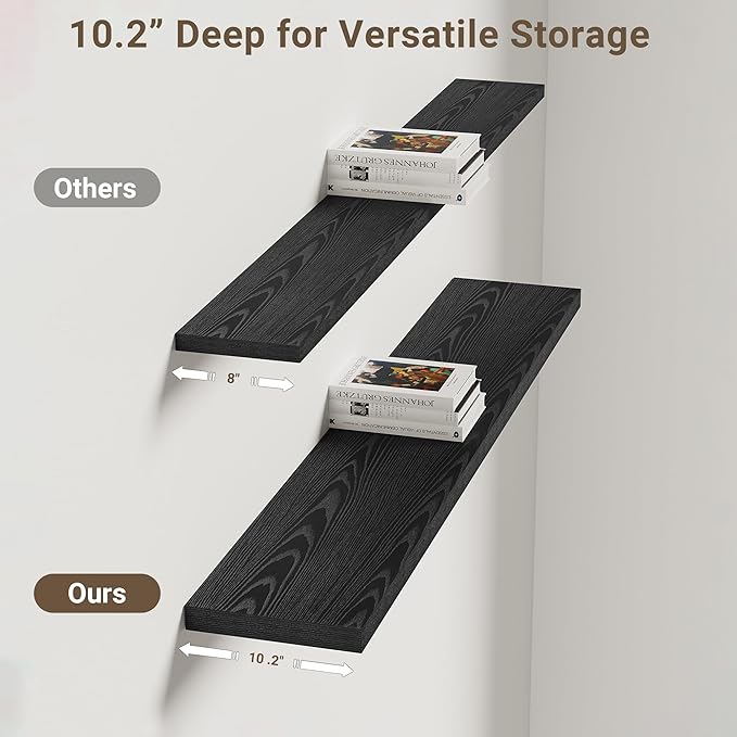 Vivelove 48 Inches Floating Shelves Wall Mounted, 10" Deep Wall Shelves for Bedroom, Bathroom, Living Room, Kitchen, Office, 