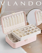 Vlando Jewelry Box Organizer for Women Girls, 2 Layer Jewelry Case with Lock,Jewelry Storage Earrings Necklace,Rings,Gift Box