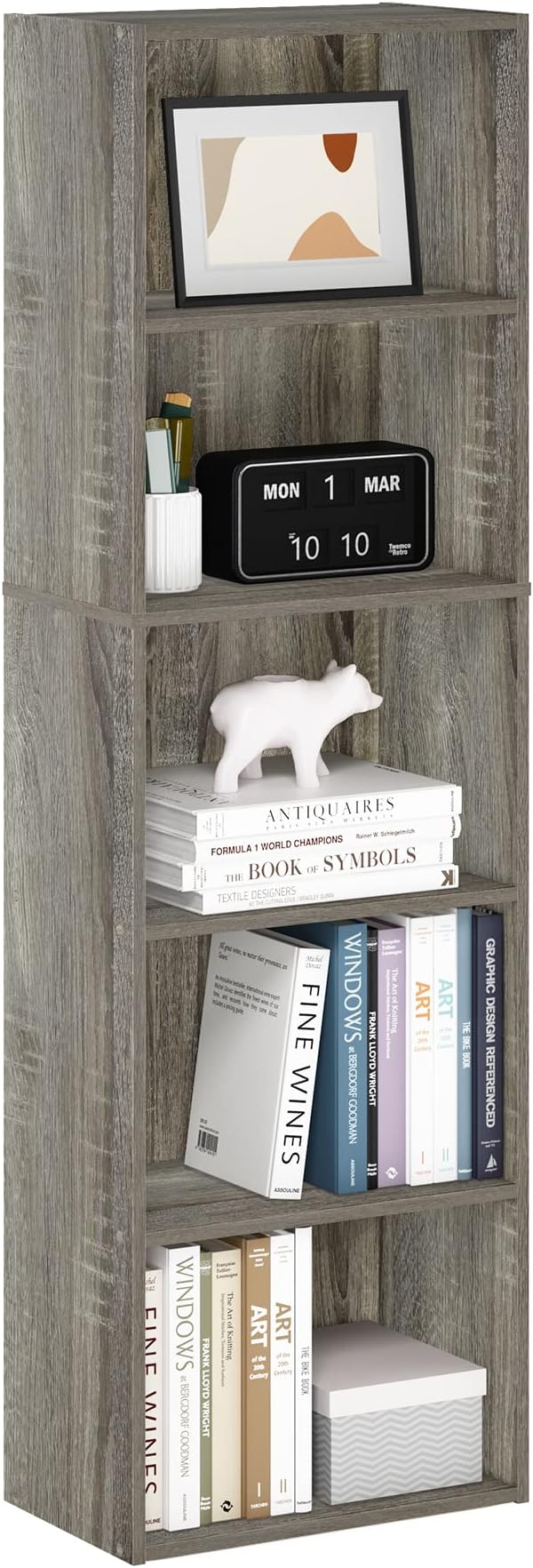 Furinno LUDER Book Shelf, 5-Tier Bookshelf, Bookcase with Open Shelves, 9.4 x 15.8 x 52, Easy Assembly, for Living Room, Bedr