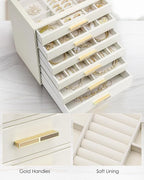 VLANDO 6 Layer Jewelry Box for Women, Glass Lid Jewelry Organizer with 6 Drawers for Necklaces Rings Earrings Bracelets - Clo