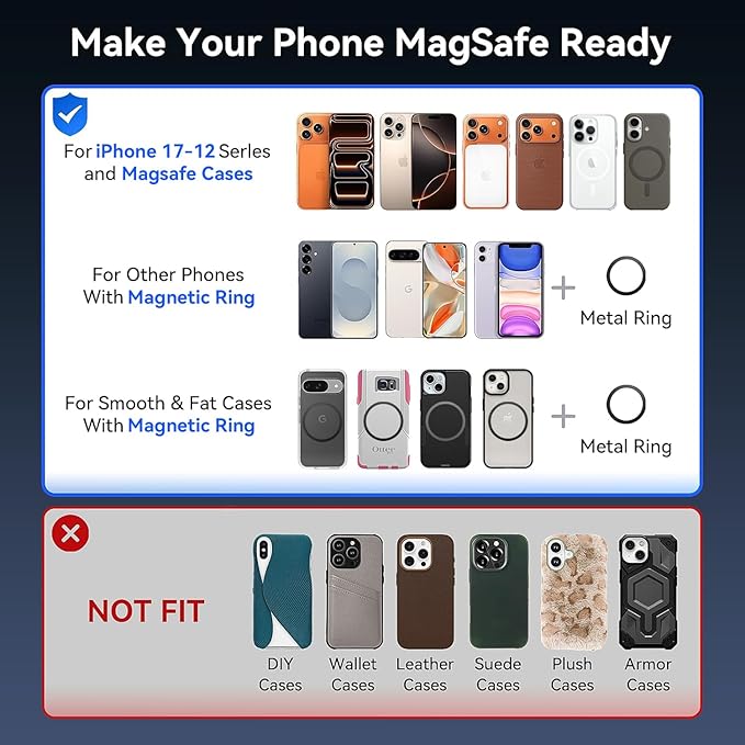 Car Phone Holder for Magsafe, [Enjoy Convenience, Flexibility, Stability], Foldable Vacuum Magnetic Phone Mount for Dashboard Windshield for Your Car Fit iPhone 17/16/15/14/13/12 Pro Max